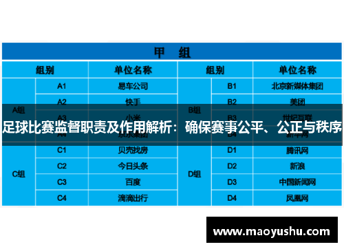 足球比赛监督职责及作用解析：确保赛事公平、公正与秩序